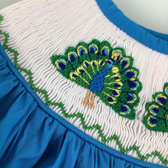 Ruah Shalom Designs Hand Smocked Peacock Dress girl SZ 2T EUC - Picture 11 of 12